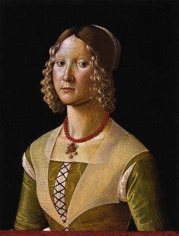 Ghirlandaio's portrait of Selvaggia Sassetti, showing crossed-and-tied lacing technique.